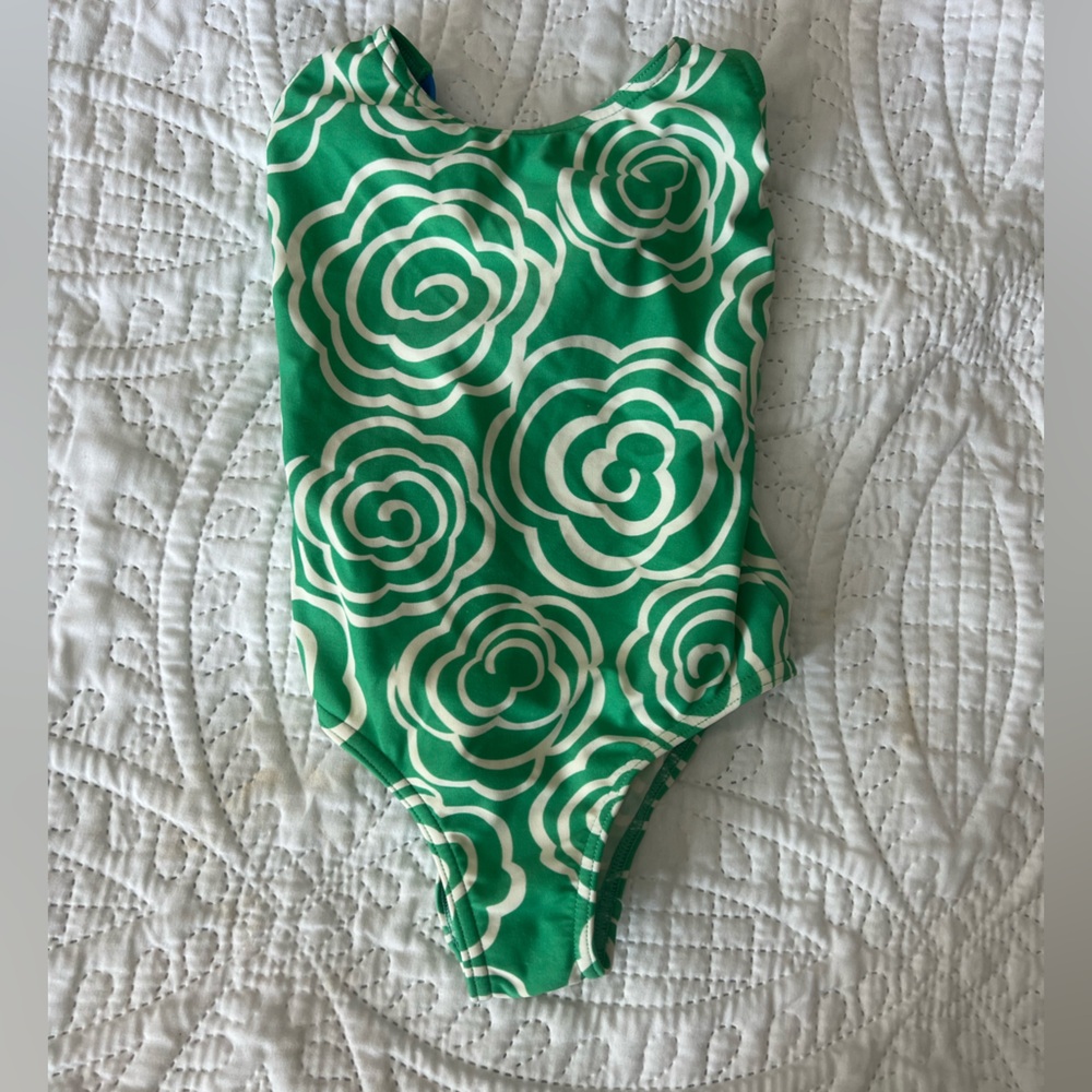 Mini Boden Green and White Floral One-Piece Swimsuit